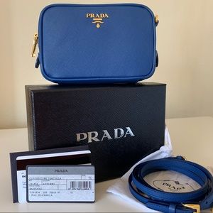 Prada Contenitore Tracolla Saffiano in Cobalt blue